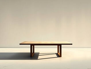 Simple Wooden Table in an Illuminated Minimalist Room Composition