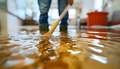 Water cleanup, mop, flood basement.