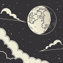 Naklejka premium Vintage-Style Illustration of the Moon in a Starry Night Sky