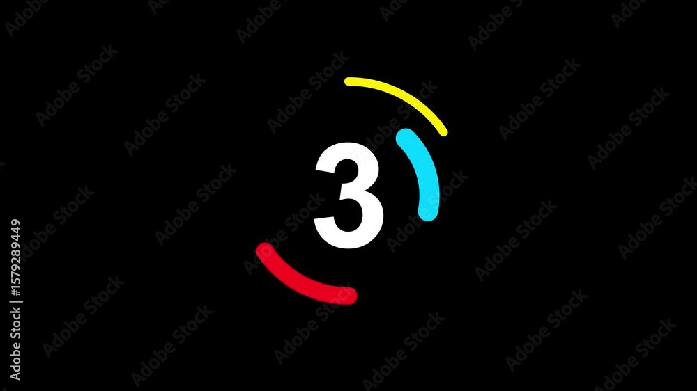 Poster second countdown with circle animation, countdown 6 to 0 on a black background.