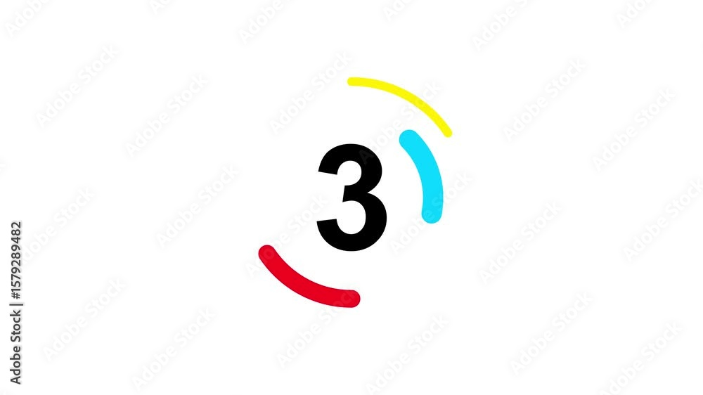 Poster second countdown with circle animation, countdown 6 to 0 on a white background.
