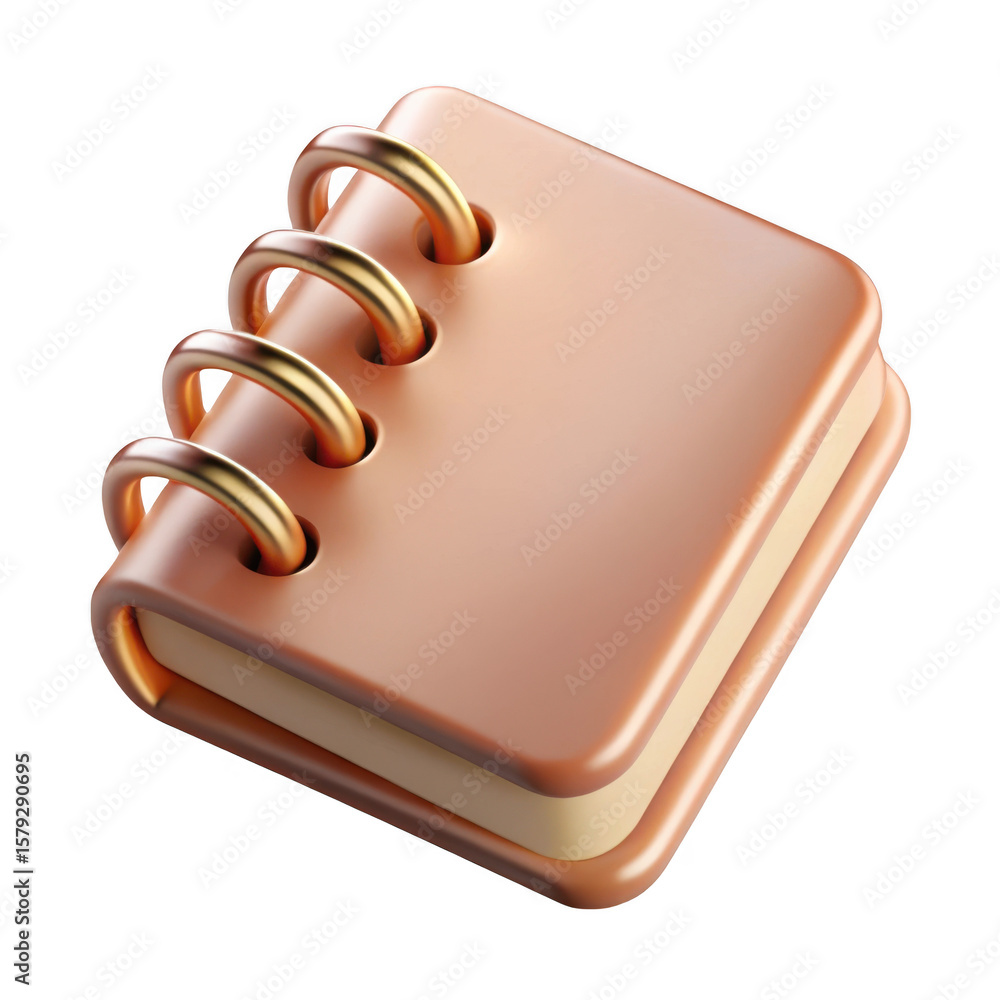 Poster 3d spiral notebook with gold binding isolated on transparent background