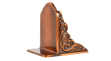 Decorative copper bookend with ornate design for library shelf and home decor book organization storage solution