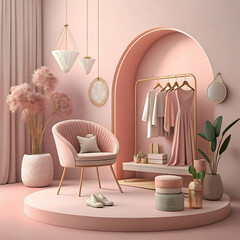 3D background stylist scene with soft lighting minimalist design high-detail props and pink tones
