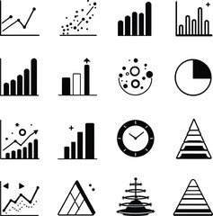 Data Forms & Patterns  Monochrome Icon Grid Featuring Graphs, Charts, Triangles, Diagrams, and Visual Symbols in Analytical Design Playbook