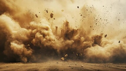 Massive dust explosion with rocks and debris flying through air. - Powered by Adobe