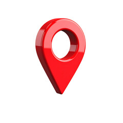 Floating Red 3D Location Icon with Soft Reflection, perspective angle, isolated PNG