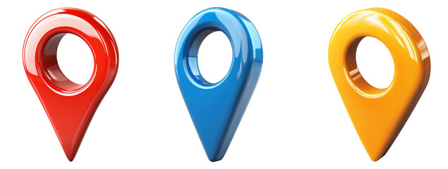 3d Location Pin icon Set for Navigation and Mapping Applications on a White Background
