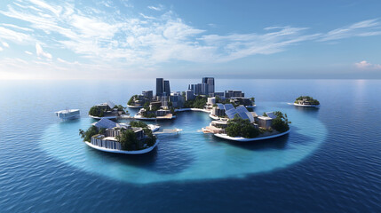 Terraformed Earth in year 3000, massive floating eco-cities and solar farms, crystal-clear oceans with artificial islands, hyper-realistic sci-fi, ray tracing, IMAX documentary style

