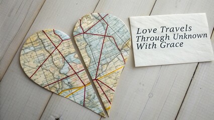 Love Travels Through Unknown With Grace - Heart Map Art