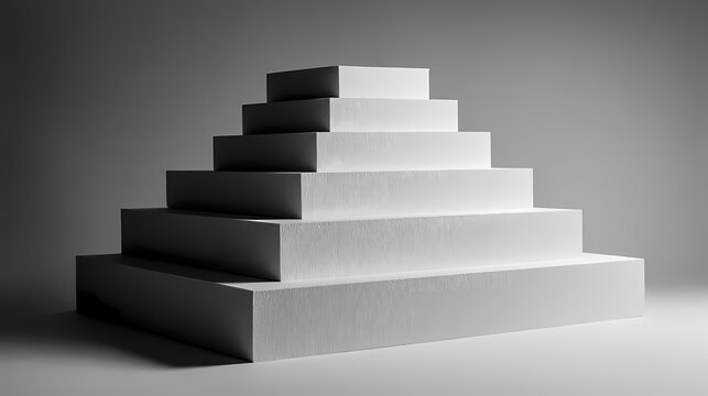 Five horizontally stacked shapes forming stepped structure projecting forward