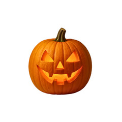 Glowing Jack O Lantern Smiling Brightly Isolated on Black A Spooky Halloween Pumpkin Carved with Care Radiating Warmth and Festive Spirit In Celebration