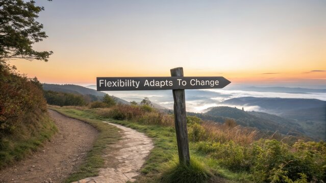 Scenic Landscape with Inspirational Sign on Path at Sunrise