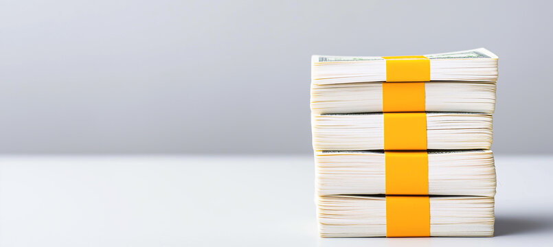 Stack of american dollar cash bundles financial growth and wealth money finance investment