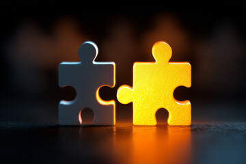Two interlocking puzzle pieces, one human-shaped, the other glowing with opportunity 

