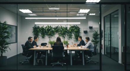 Fototapeta premium Modern Office With Business People Working And Glass Walls