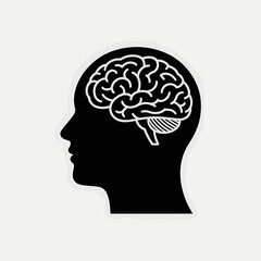 Silhouette of a human head profile with a detailed illustration of the brain inside