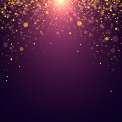 Golden Confetti Burst with Sunlight on Purple Background