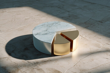 Marble and gold pie chart and marble floor
