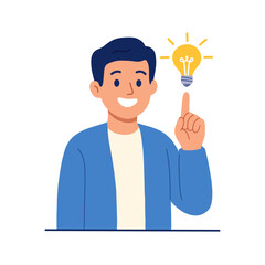 Modern Flat Illustration of a Man with Light Bulb Idea Character