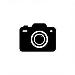 Simple black silhouette icon of a modern digital camera on a white background