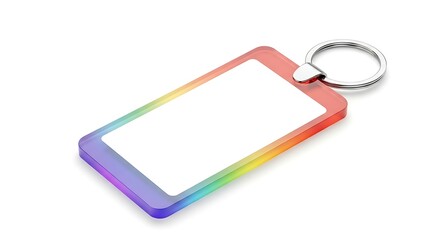 Blank rainbow keychain with space for text on white background