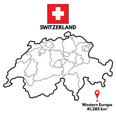 SWITZERLAND&rsquo;s Geography, Map and National Border with white background	