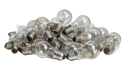 Used light bulbs ready for recycling background isolated on a Transparent background, PNG file.