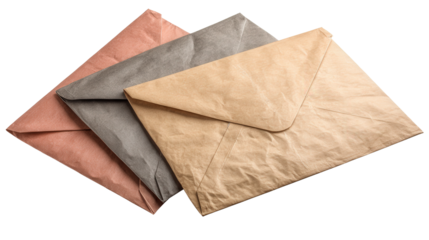 Used mailing envelopes for paper recycling background isolated on a Transparent background, PNG file.