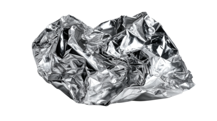 Used tin foil crumpled background isolated on a Transparent background, PNG file.