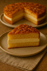 Classic German Bienenstich Cake with Cream Filling