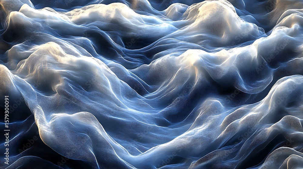 Poster abstract rendering of dynamic ethereal waves with luminous accents and flowing textures