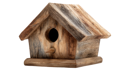 Wooden birdhouse miniature background isolated on a Transparent background, PNG file.