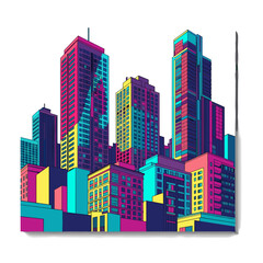Urban skyline illustration in vibrant colors and modern style  