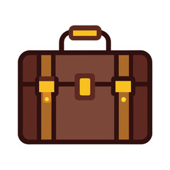 Brown Leather Briefcase Vector Illustration with Gold Accents and Dark Brown Outline on White