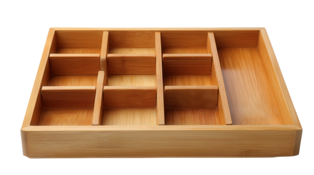 Wooden drawer organizer tray background isolated on a Transparent background, PNG file.