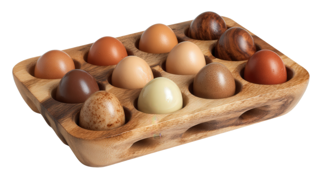 Wooden egg holder tray background isolated on a Transparent background, PNG file.
