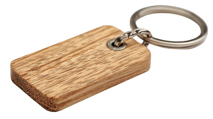Wooden keychain with engraved tag background isolated on a Transparent background, PNG file.