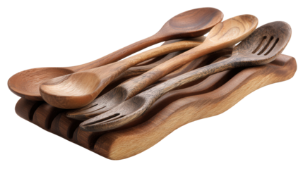 Wooden kitchen utensil rest background isolated on a Transparent background, PNG file.