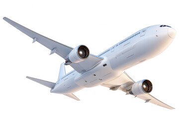Obraz premium A white passenger airplane flying isolated on a clear background, png, transparent