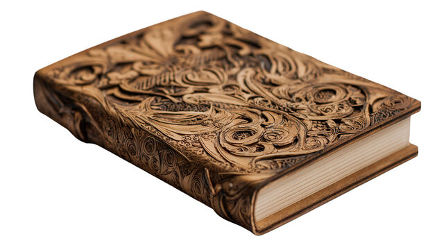 Wooden notebook cover with laser engraving background isolated on a Transparent background, PNG file.