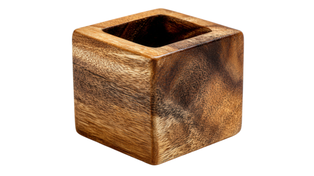 Wooden pen holder cube background isolated on a Transparent background, PNG file.