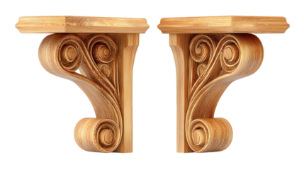Wooden shelf bracket set background isolated on a Transparent background, PNG file.