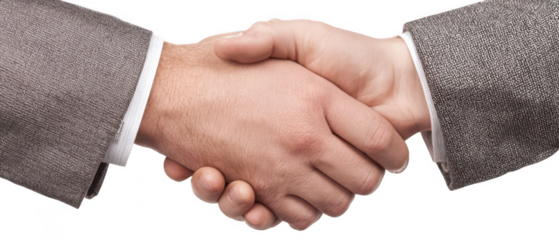 Businessmen shaking hands on a white background, png, transparent