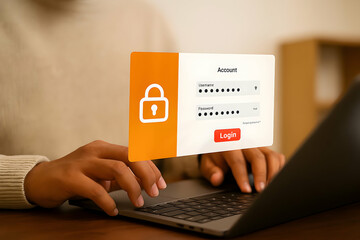 Cyber security Entering Username and Password on Protected Login Screen Privacy and Data Protection