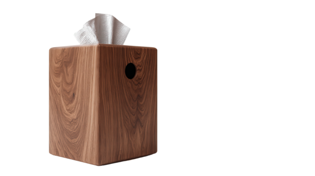 Wooden tissue dispenser vertical background isolated on a Transparent background, PNG file.