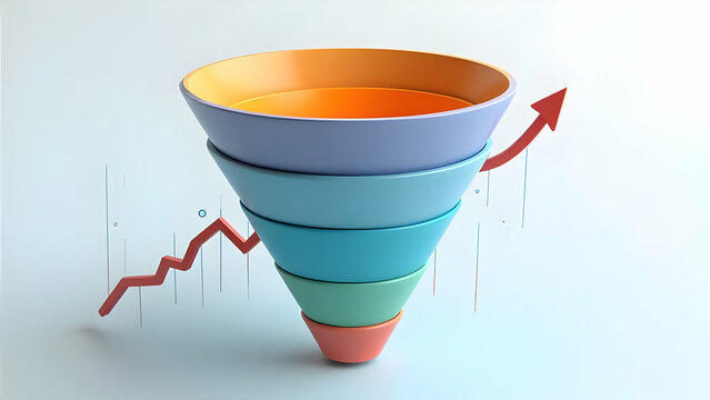 Realistic 3D Marketing Funnel Illustrating Lead Generation