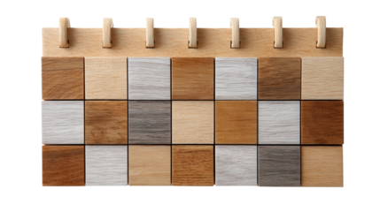 Wooden wall calendar with blocks background isolated on a Transparent background, PNG file.