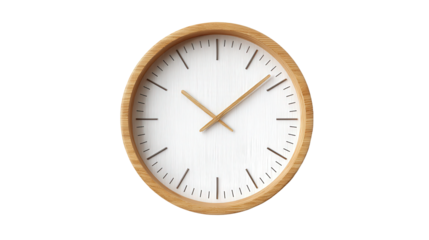 Wooden wall clock with simple design background isolated on a Transparent background, PNG file.
