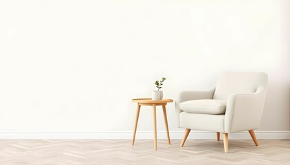 Minimalist Interior Design Comfortable Armchair with Table Decor in Neutral Colors